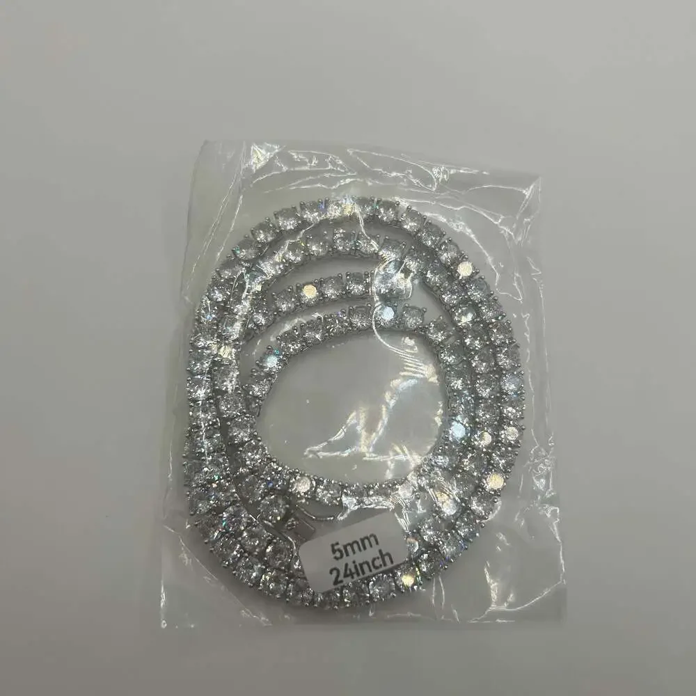 VVS1 Moissanite Tennis Chain Necklace Silver 5mm - Men Women No Pass Diamond Tes